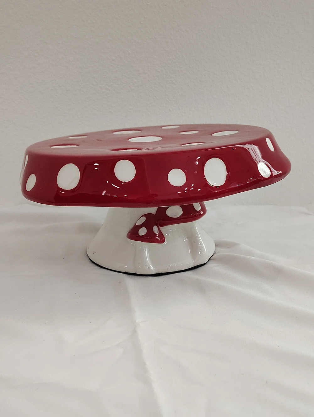 Seeds And Sunshine Red and White Polka Dot Ceramic Cake Stand